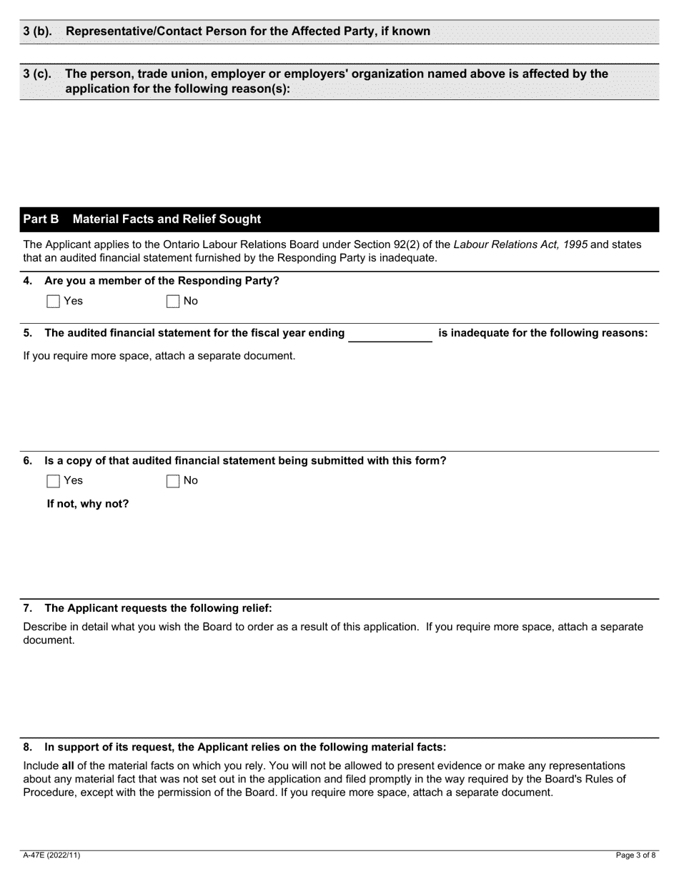 Form A-27 Application Concerning Inadequate Financial Statement - Ontario, Canada, Page 3