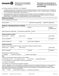 Document preview: Forme 89-1827F Formulaire De Demande De La Prestation Pour La Formation En Apprentissage - Ontario, Canada (French)