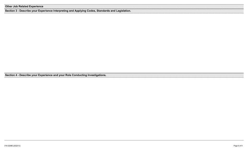 Form 016-0289E Application for Employment Occupational Health and Safety Inspector - Mining - Ontario, Canada, Page 6
