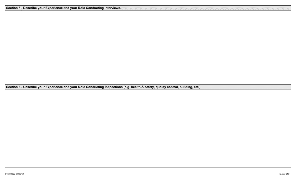 Form 016-0289E Application for Employment Occupational Health and Safety Inspector - Mining - Ontario, Canada, Page 7