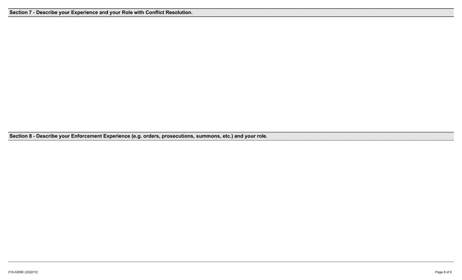 Form 016-0289E Application for Employment Occupational Health and Safety Inspector - Mining - Ontario, Canada, Page 8