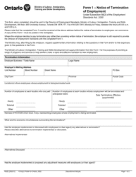 Form 1 (1552E) Notice of Termination of Employment - Ontario, Canada