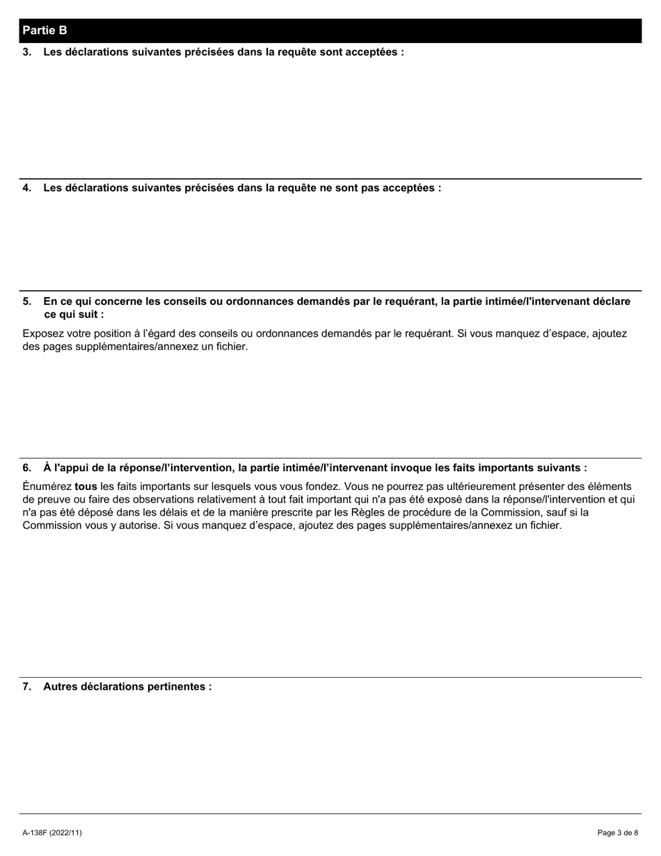 Forme A-138 Reponse / Intervention - Requete En Vertu De Larticle 20 Ou 20.1 De La Loi - Ontario, Canada (French), Page 3