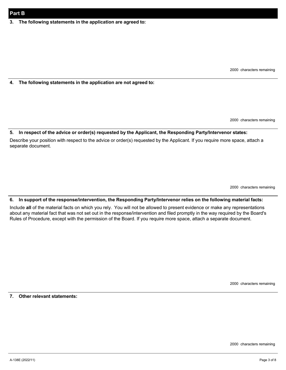 Form A-138 Response / Intervention - Application Under Section 20 or 20.1 of the Act - Ontario, Canada, Page 3