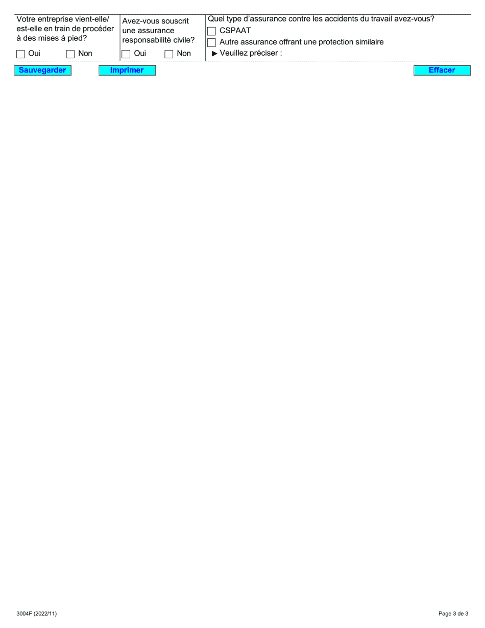 Forme 3004F Emploi Ontario - Inscription De Lemployeur - Ontario, Canada (French), Page 3
