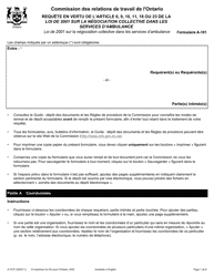 Forme A-101 Requete En Vertu De L&#039;article 6, 9, 10, 11, 18 Ou 23 De La Loi De 2001 Sur La Negociation Collective Dans Les Services D&#039;ambulance - Ontario, Canada (French)