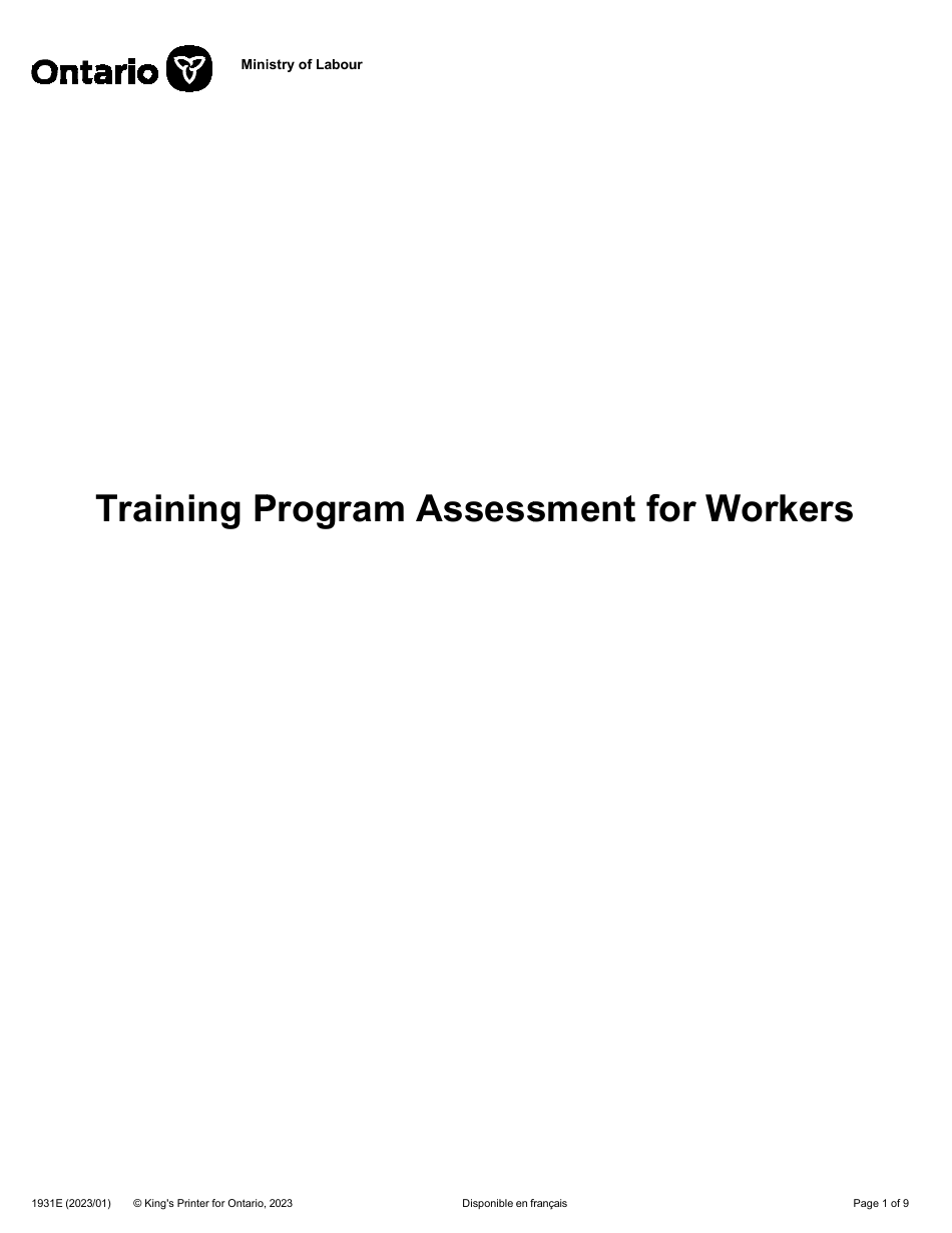 Form 1931E Training Program Assessment for Workers - Ontario, Canada, Page 1