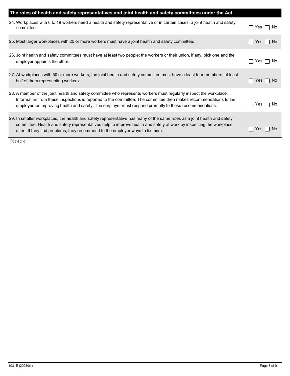 Form 1931E Training Program Assessment for Workers - Ontario, Canada, Page 5
