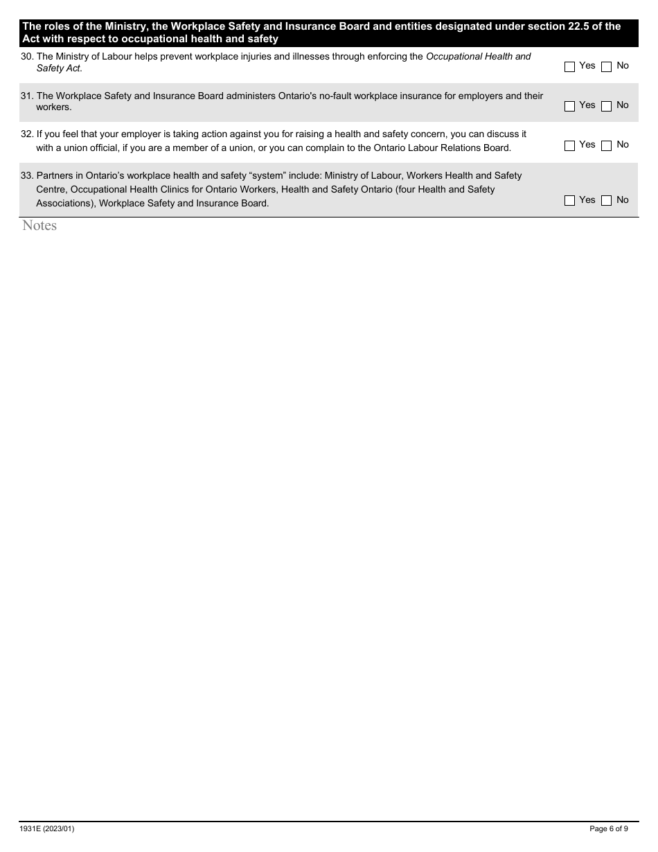 Form 1931E Training Program Assessment for Workers - Ontario, Canada, Page 6