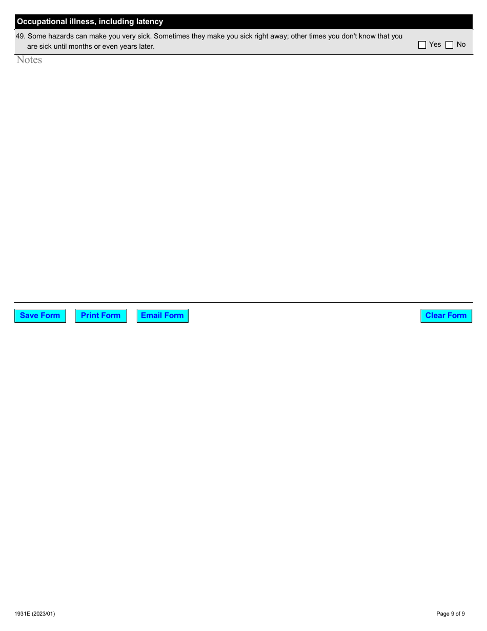 Form 1931E Training Program Assessment for Workers - Ontario, Canada, Page 9