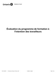 Document preview: Forme 1931F Evaluation Du Programme De Formation a L'intention DES Travailleurs - Ontario, Canada (French)