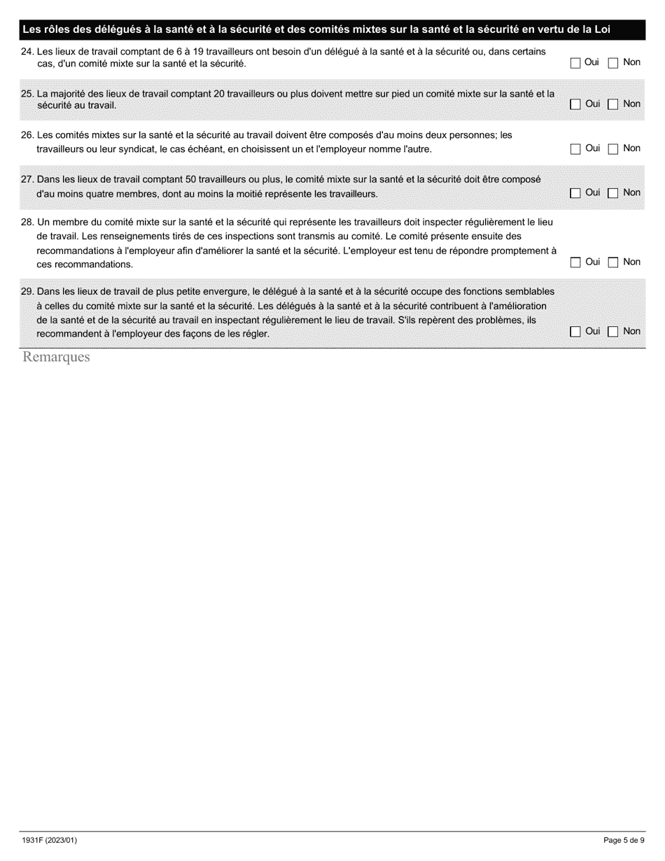 Forme 1931F Evaluation Du Programme De Formation a Lintention DES Travailleurs - Ontario, Canada (French), Page 5