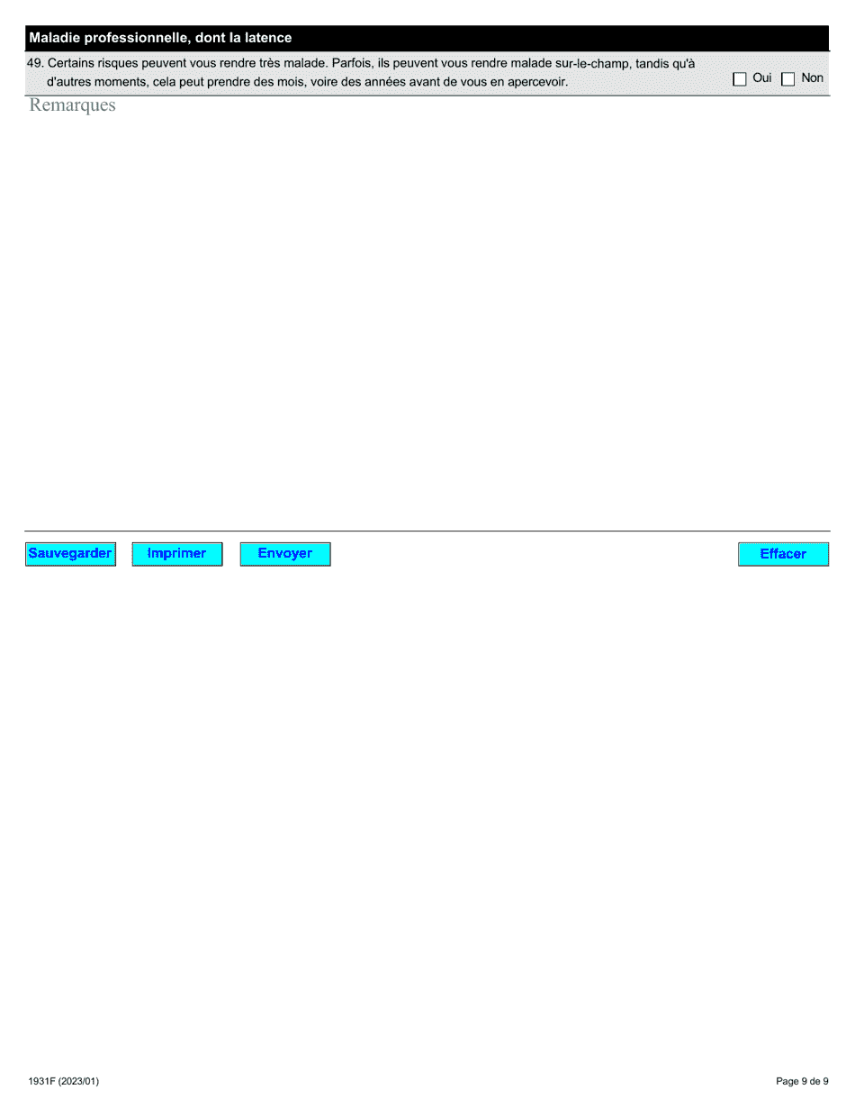 Forme 1931F Evaluation Du Programme De Formation a Lintention DES Travailleurs - Ontario, Canada (French), Page 9