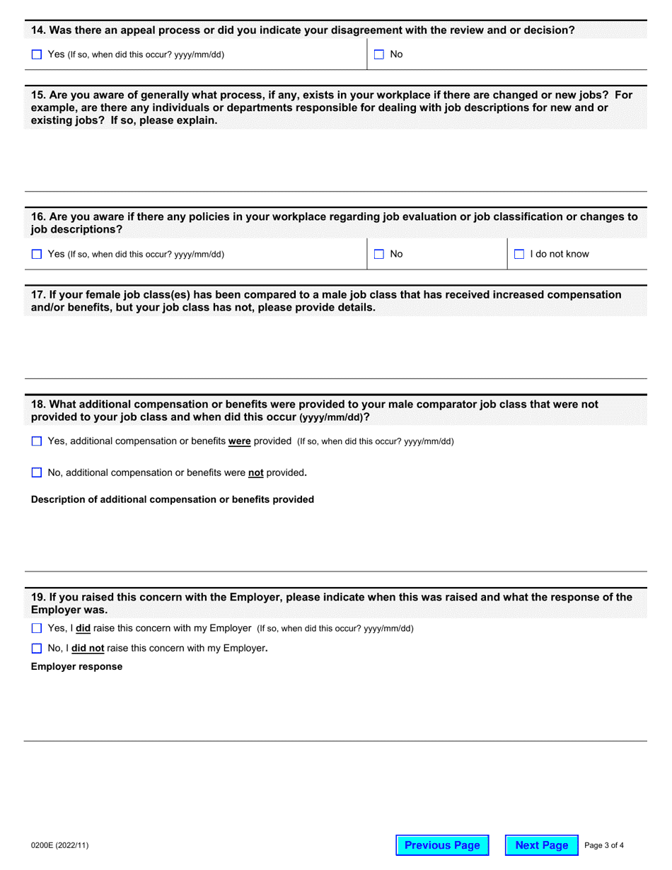 Form 0200E Request for Information - Non-union Employee Applicant - Ontario, Canada, Page 3