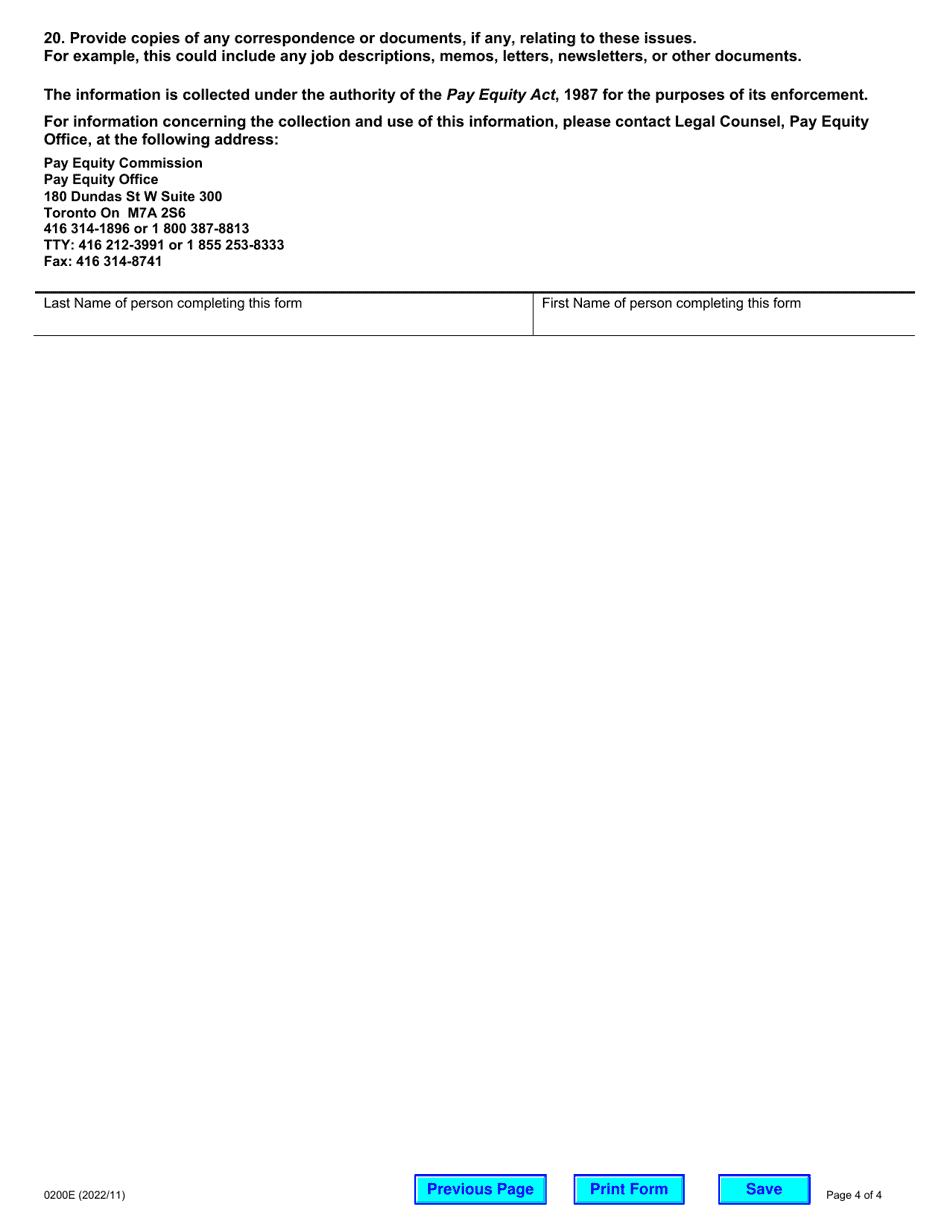 Form 0200E Request for Information - Non-union Employee Applicant - Ontario, Canada, Page 4