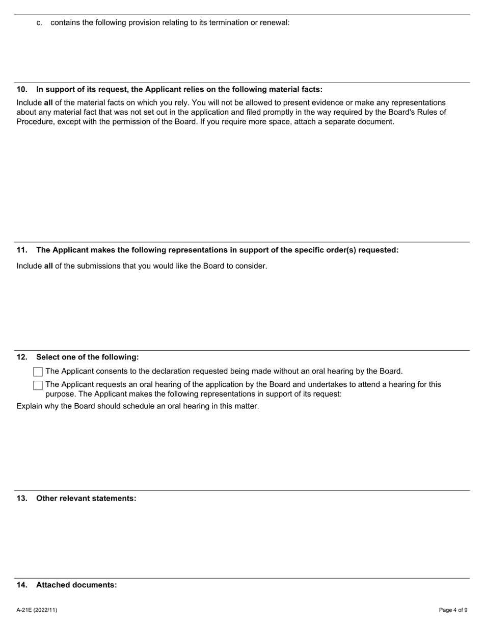 Form A-21 Application for Declaration Concerning Status of Successor Trade Union - Ontario, Canada, Page 4
