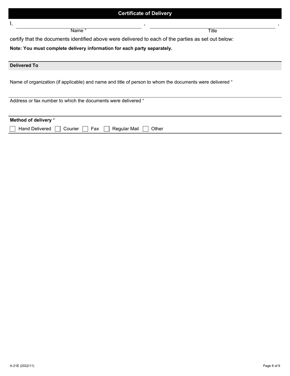 Form A-21 Application for Declaration Concerning Status of Successor Trade Union - Ontario, Canada, Page 8