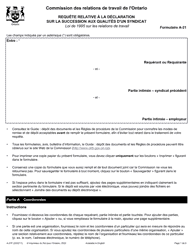 Document preview: Forme A-21 Requete Relative a La Declaration Sur La Succession Aux Qualites D'un Syndicat - Ontario, Canada (French)