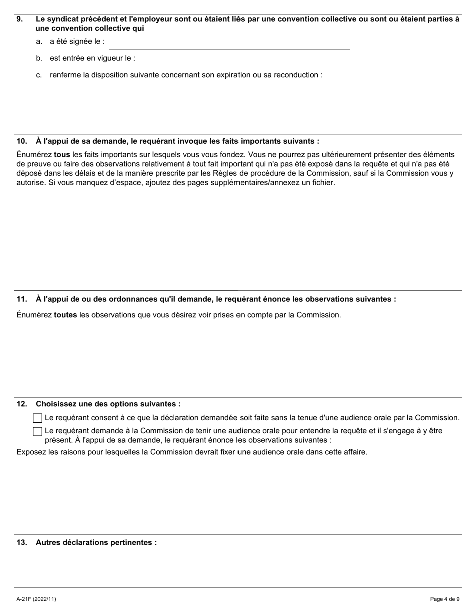 Forme A-21 Requete Relative a La Declaration Sur La Succession Aux Qualites Dun Syndicat - Ontario, Canada (French), Page 4