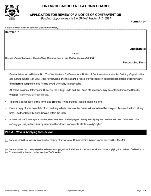 Form A-134  Printable Pdf