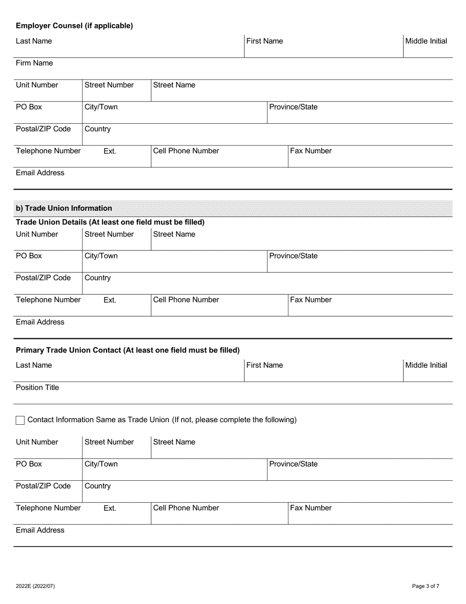 Form 2022E Request for Appointment of Arbitrator / Chair / Nominee Under Section 48 - Ontario, Canada, Page 3