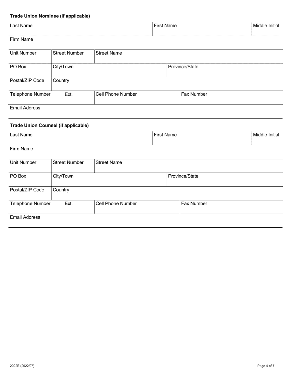 Form 2022E Request for Appointment of Arbitrator / Chair / Nominee Under Section 48 - Ontario, Canada, Page 4