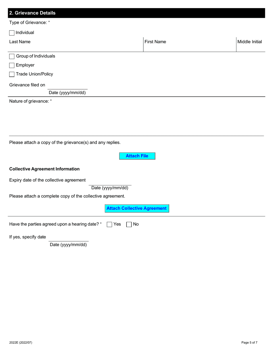Form 2022E Request for Appointment of Arbitrator / Chair / Nominee Under Section 48 - Ontario, Canada, Page 5