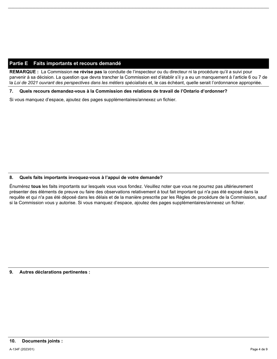 Forme A-134 Requete En Revision Dun Avis De Contravention - Ontario, Canada (French), Page 4