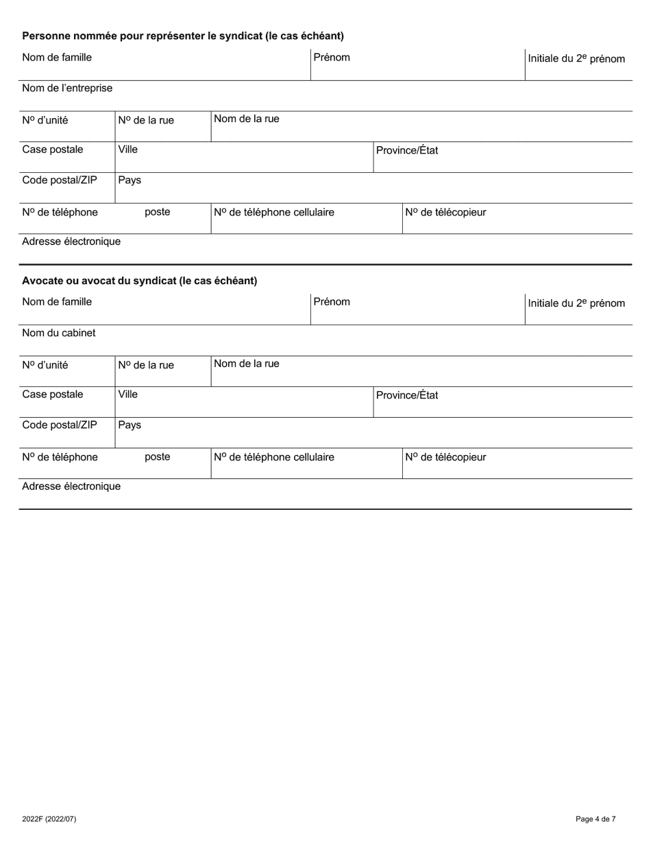 Forme 2022F Demande De Nomination Au Poste Darbitre, a La Presidence Ou Comme Membre Dun Conseil Darbitrage En Vertu De Larticle 48 De La - Ontario, Canada (French), Page 4