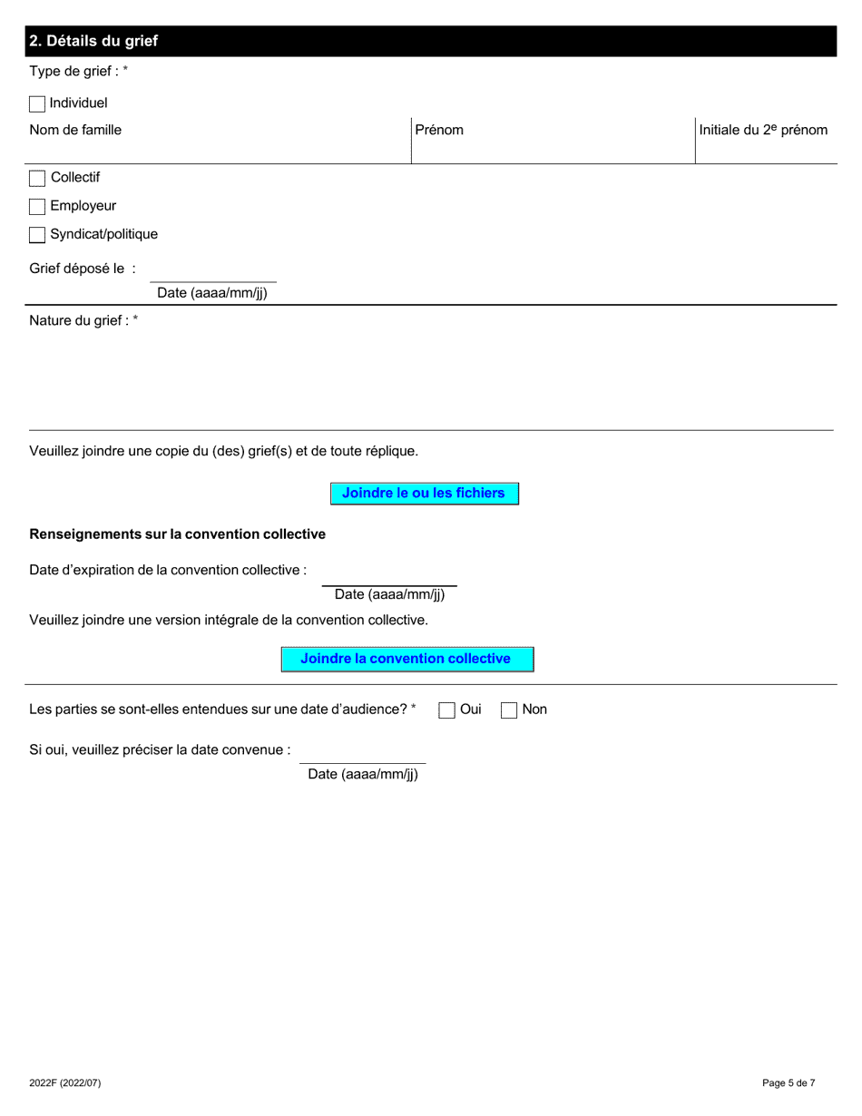 Forme 2022F Demande De Nomination Au Poste Darbitre, a La Presidence Ou Comme Membre Dun Conseil Darbitrage En Vertu De Larticle 48 De La - Ontario, Canada (French), Page 5