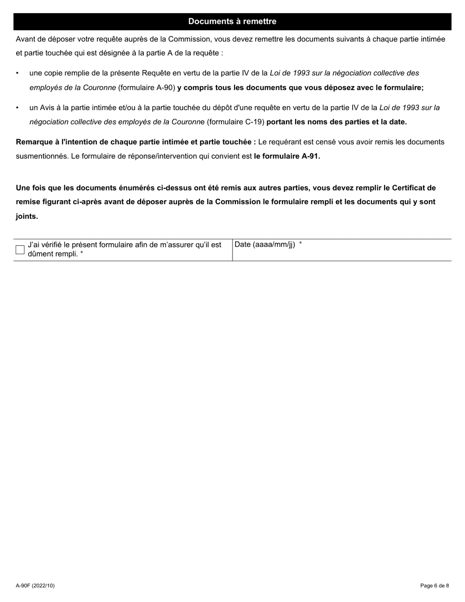 Forme A-90 Requete En Vertu De La Partie IV De La Loi De 1993 Sur La Negociation Collective DES Employes De La Couronne - Ontario, Canada (French), Page 6