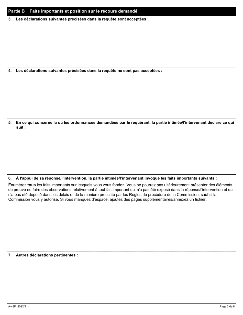 Forme A-48 Reponse / Intervention - Requete Relative a Un Etat Financier Insuffisant - Ontario, Canada (French), Page 3