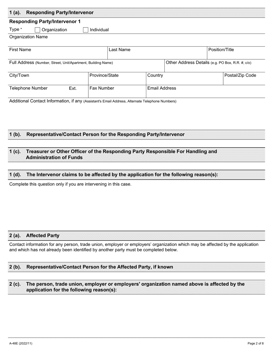 Form A-48 Response / Intervention - Application Concerning Inadequate Financial Statement - Ontario, Canada, Page 2