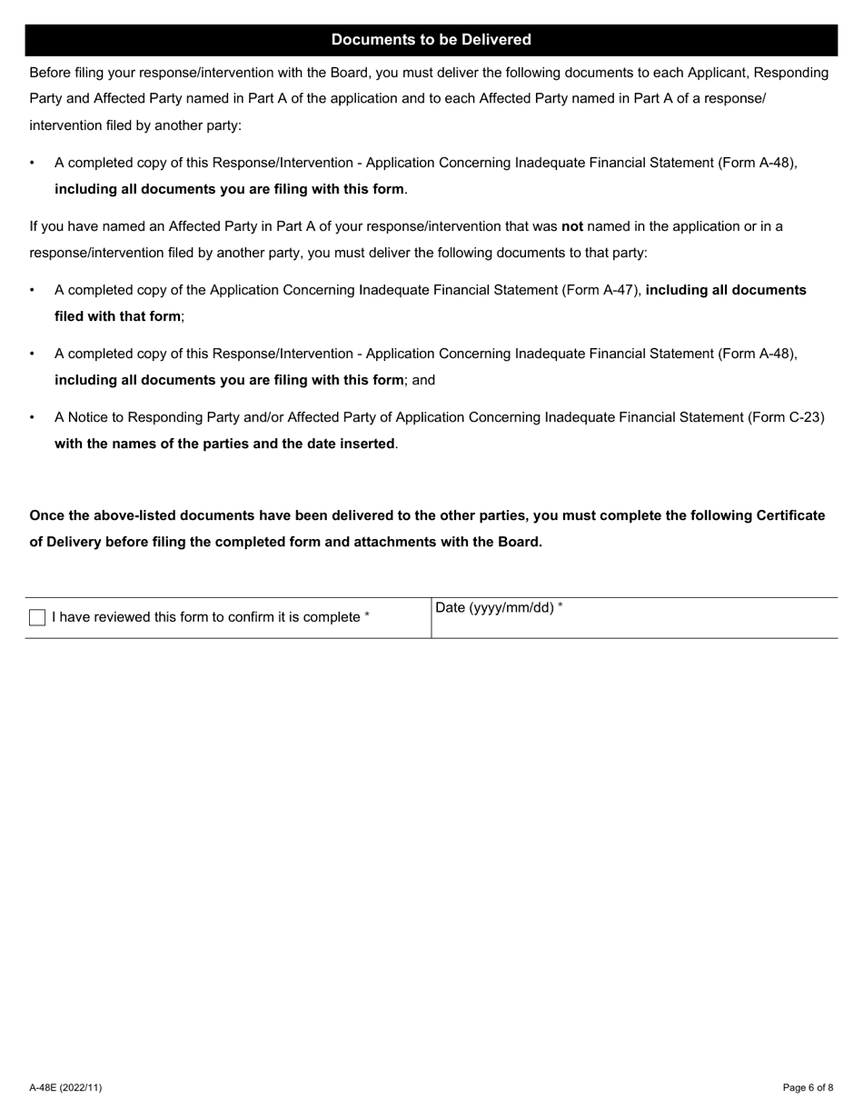 Form A-48 Response / Intervention - Application Concerning Inadequate Financial Statement - Ontario, Canada, Page 6