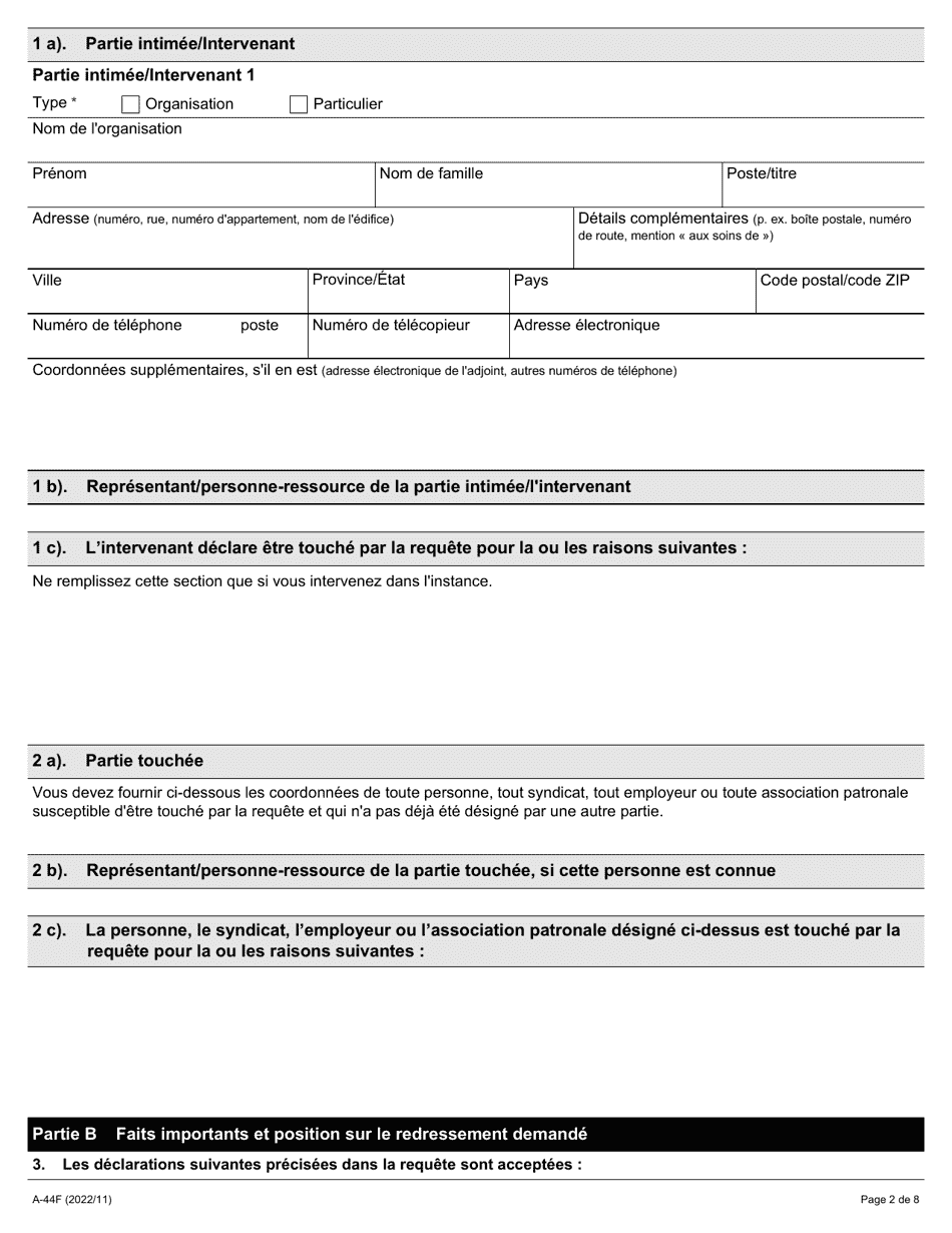 Forme A-44 Reponse / Intervention - Requete Relative Au Defaut De Se Conformer Aux Conditions De Reglement - Ontario, Canada (French), Page 2