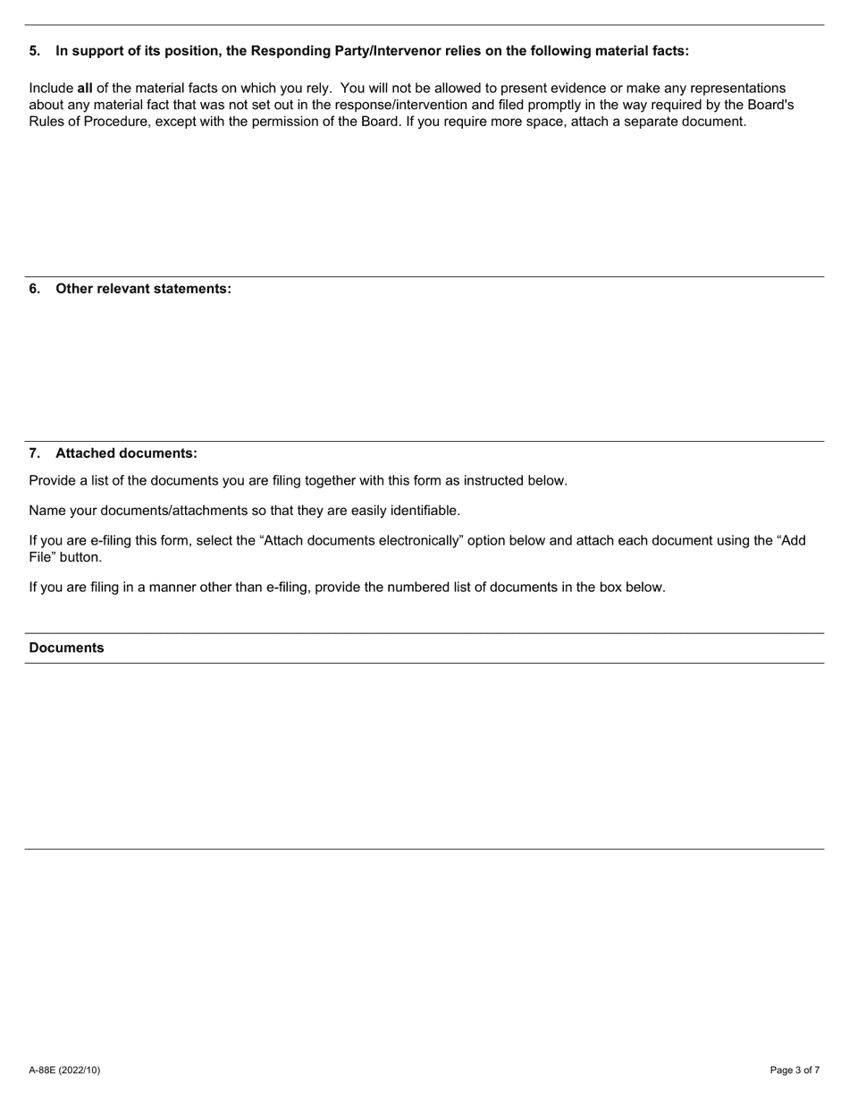 Form A-88 Response / Intervention - Referral of Grievance to Arbitration - Ontario, Canada, Page 3