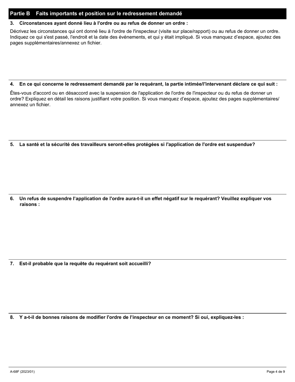 Forme A-68 Reponse / Intervention - Requete En Suspension De Lapplication Dun Ordre De Linspecteur - Ontario, Canada (French), Page 4