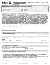 Forme ON00114 Subvention Ontarienne Pour Les Outils - Ontario, Canada (French)