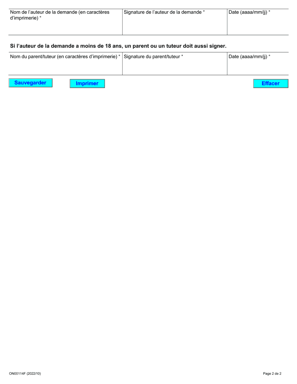 Forme ON00114 Subvention Ontarienne Pour Les Outils - Ontario, Canada (French), Page 2