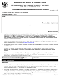 Document preview: Forme A-88 Reponse/Intervention - Renvoi D'un Grief a L'arbitrage - Ontario, Canada (French)