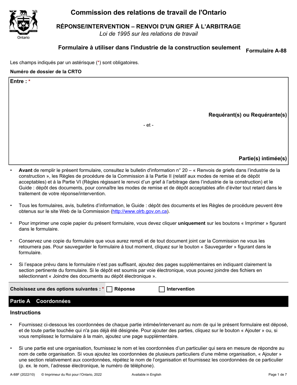 Forme A-88 - Fill Out, Sign Online and Download Fillable PDF, Ontario ...