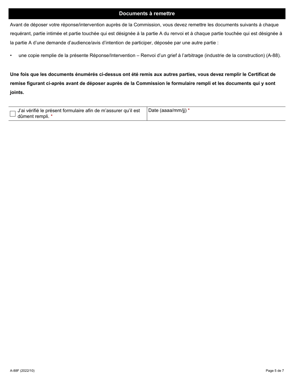 Forme A-88 Reponse / Intervention - Renvoi Dun Grief a Larbitrage - Ontario, Canada (French), Page 5