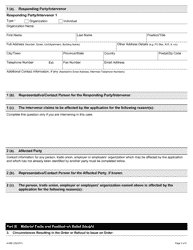 Form A-68 Response/Intervention - Application for Suspension of Inspector&#039;s Order - Ontario, Canada, Page 2