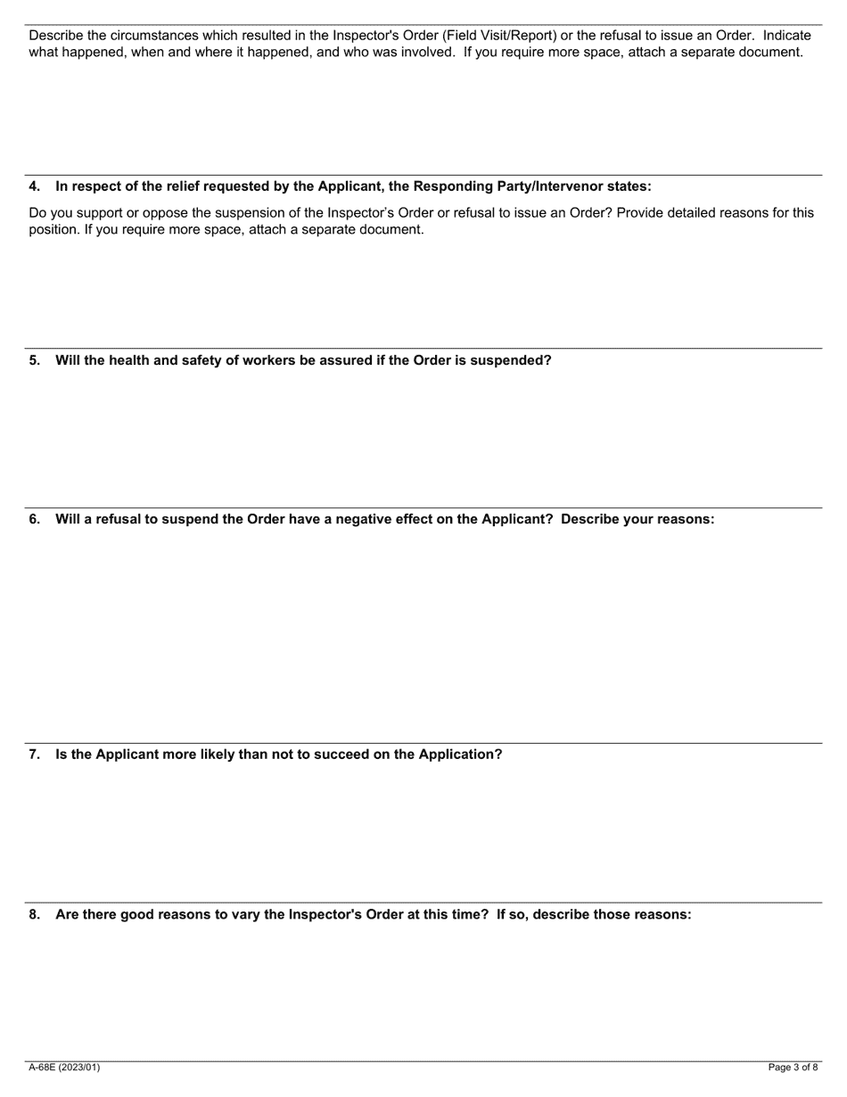 Form A-68 Response / Intervention - Application for Suspension of Inspectors Order - Ontario, Canada, Page 3