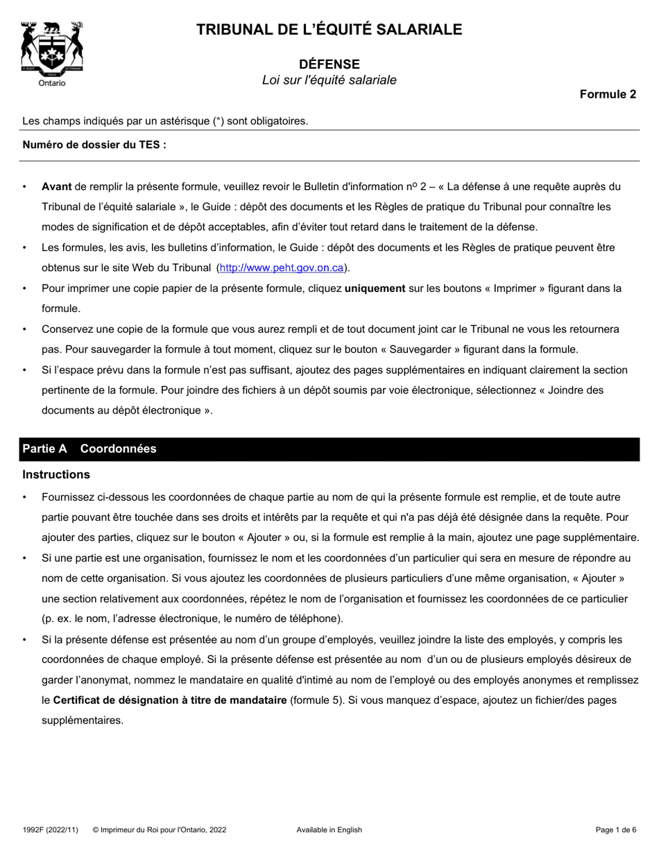 Forme 2 (1992F) Defense - Ontario, Canada (French), Page 1