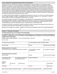 Forme 12-1756F Formulaire D&#039;inscription Du Participant - Programme D&#039;apprentissage Pour Les Jeunes De L&#039;ontario (Pajo) - Ontario, Canada (French), Page 2