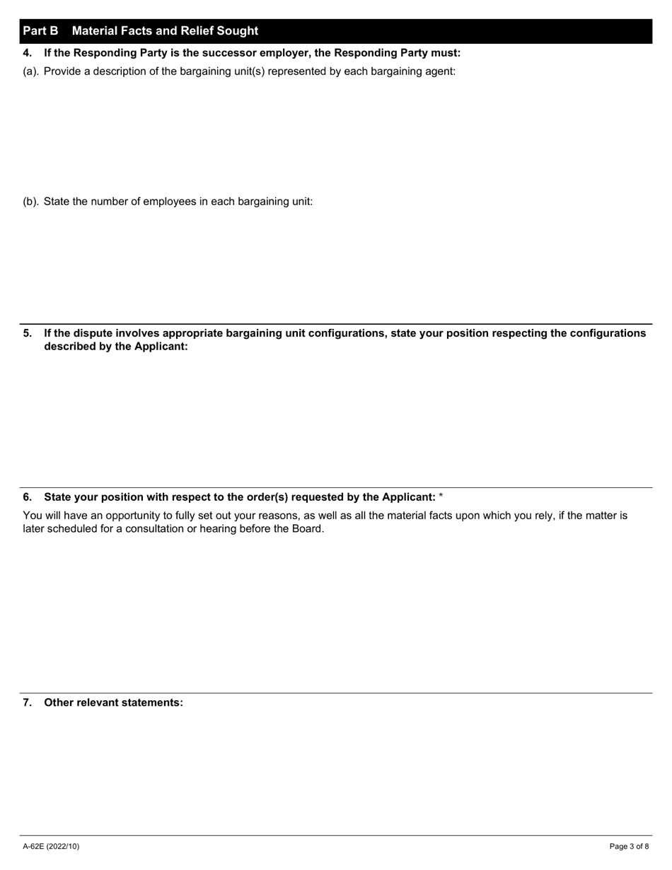 Form A-62 Response / Intervention - Application Under Section 21, 22, and / or 23 of the Act - Ontario, Canada, Page 3