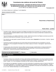 Document preview: Forme A-12 Reponse/Intervention - Requete En Revocation Du Droit De Negocier En Vertu De L'article 64, 65 Ou 66 De La Loi - Ontario, Canada (French)