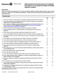 Document preview: Form 1997E Self-assessment Questionnaire for Candidates Interested in an Occupational Health and Safety Inspector Position - Ontario, Canada