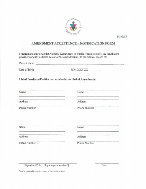 Form E Amendment Acceptance - Notification Form - Alabama